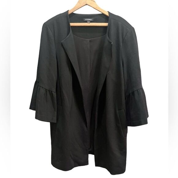 Roz & Ali‎ Black Blazer Jacket Womens 1X Bell Sleeve Business Coat Work Party - Picture 1 of 6